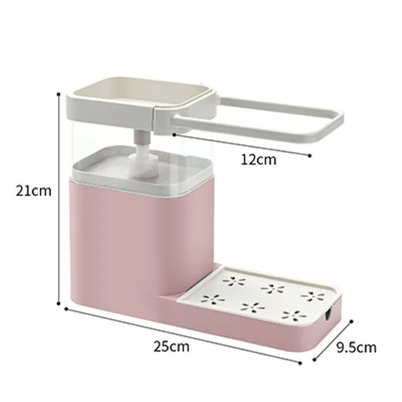 Dishwashing Brush Pot Artifact Pressing Liquid Box Sponge Wipe Combination Kitchen Dishwasher Automatic Liquid Cleaning Brush - Pink