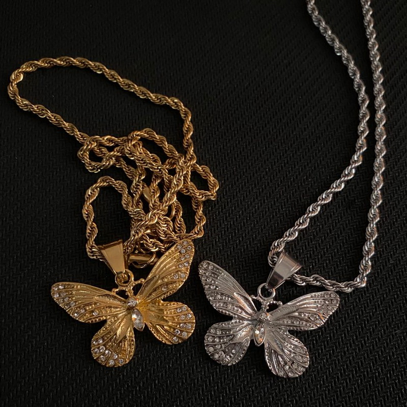 Gold-Plated Butterfly Necklace Male Hip Hop Female Clavicle Chain