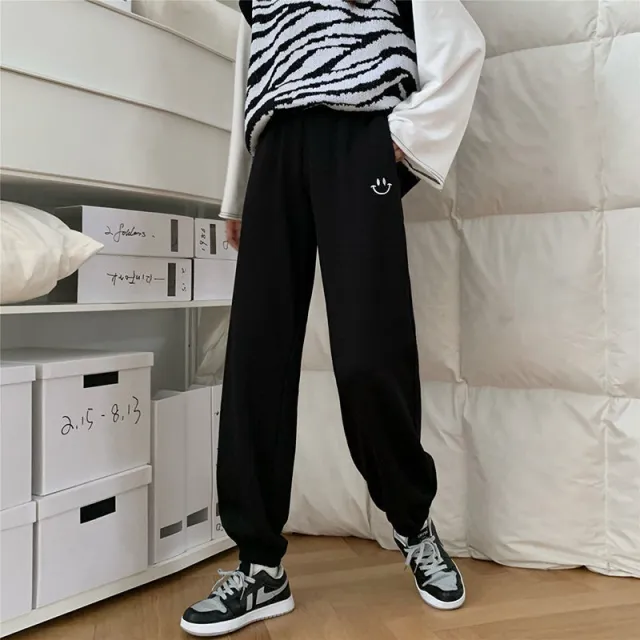 High waist slimming embroidered feet all match pant sports Black Velvet - Shop at LoveMi