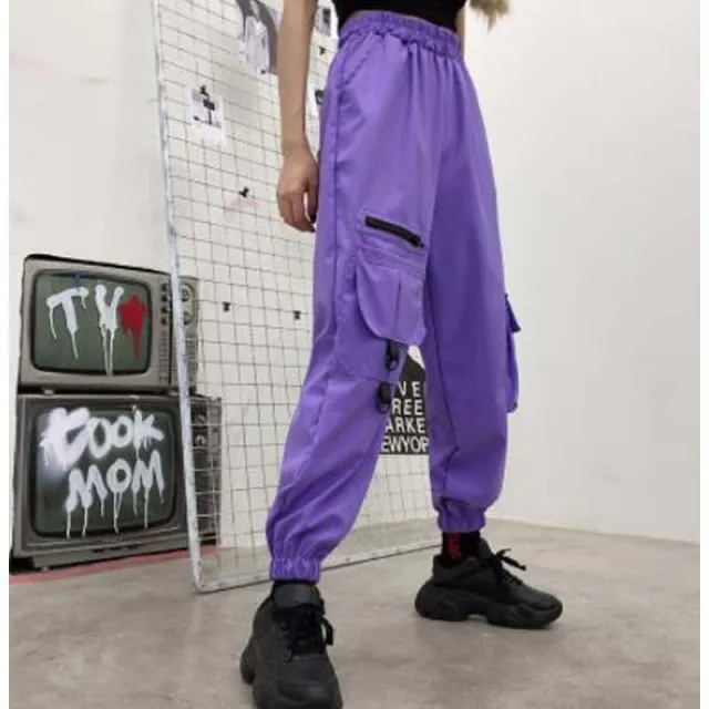 Women's Loose High waisted Cropped Overalls Purple - Shop at LoveMi