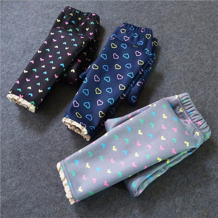 Sweet girls print slim plus fleece trousers