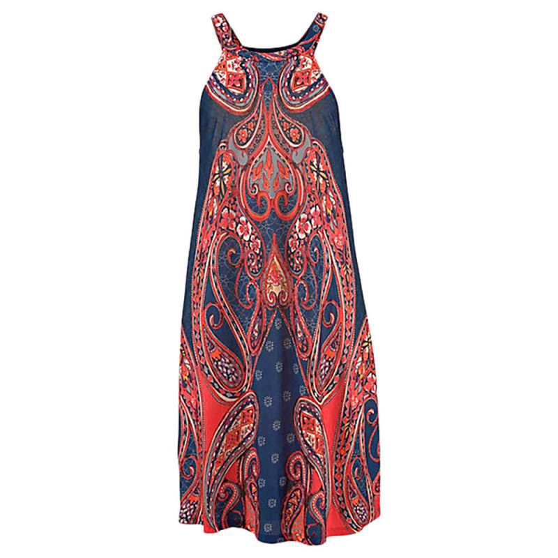 Backless printed sleeveless strap dress
