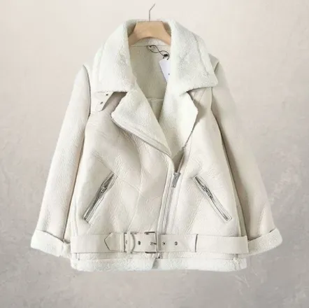 Women's motorcycle jacket leather jacket White - Shop at LoveMi