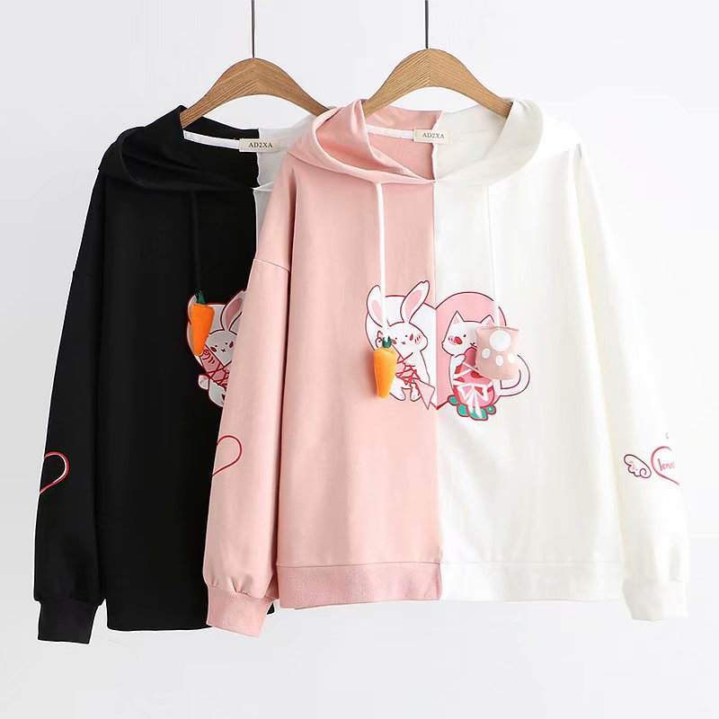 Cartoon animal plus fleece hooded long-sleeved sweater