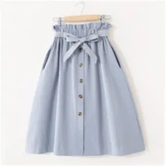 Elegant Button High Waist Skirt Female Pleated Skirt - Light Blue - View 1