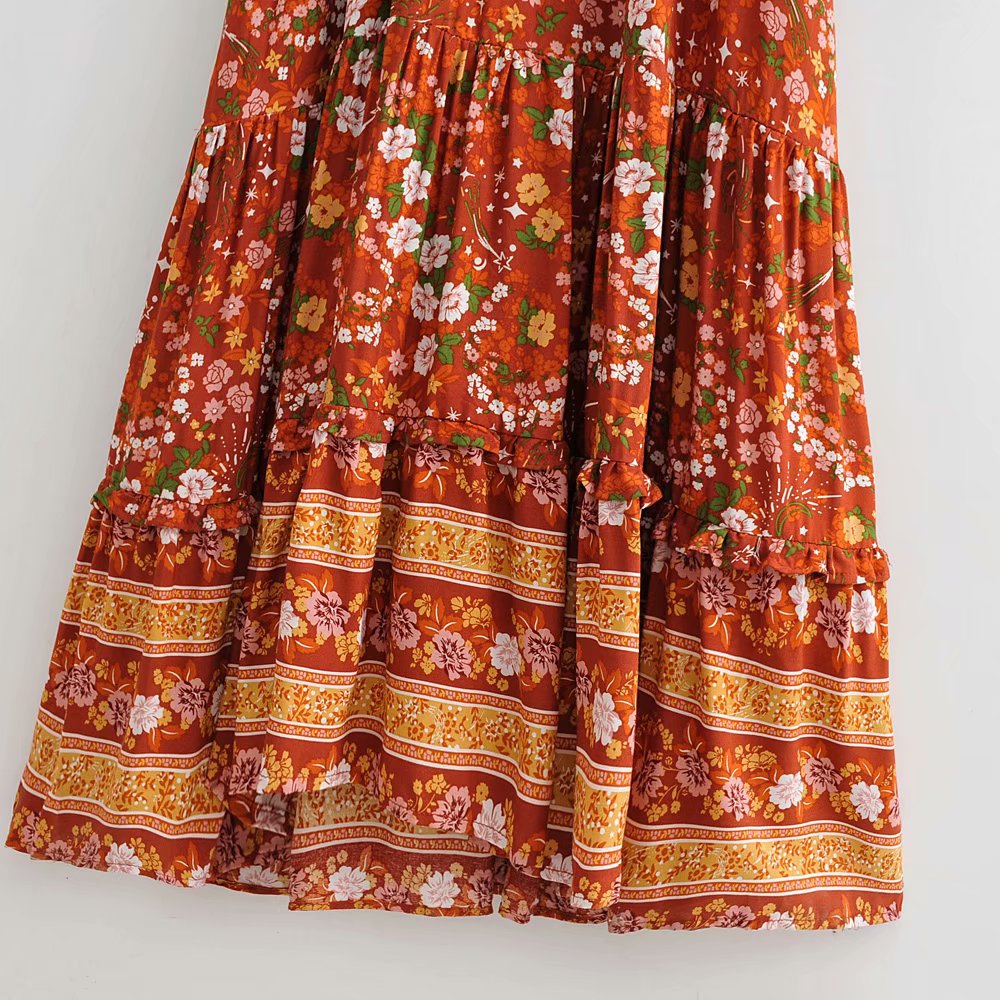 Cotton-print long-sleeved dress