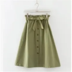 Elegant Button High Waist Skirt Female Pleated Skirt - Army Green - View 1