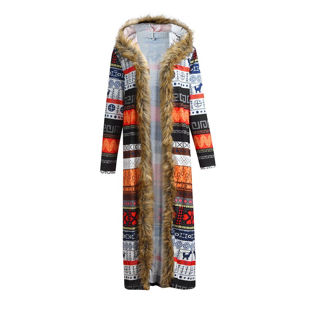 Real Leopard Fur Collar Printed Long Sleeve Ladies Long Trench Coat