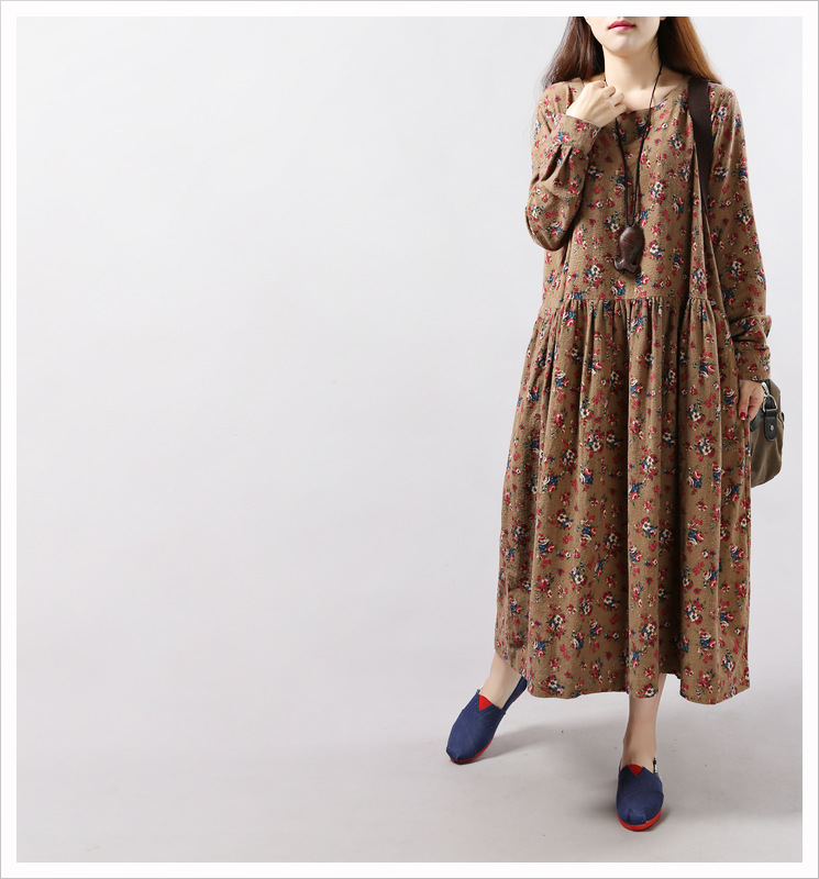  spring and autumn Korean large loose long sleeve Floral Dress