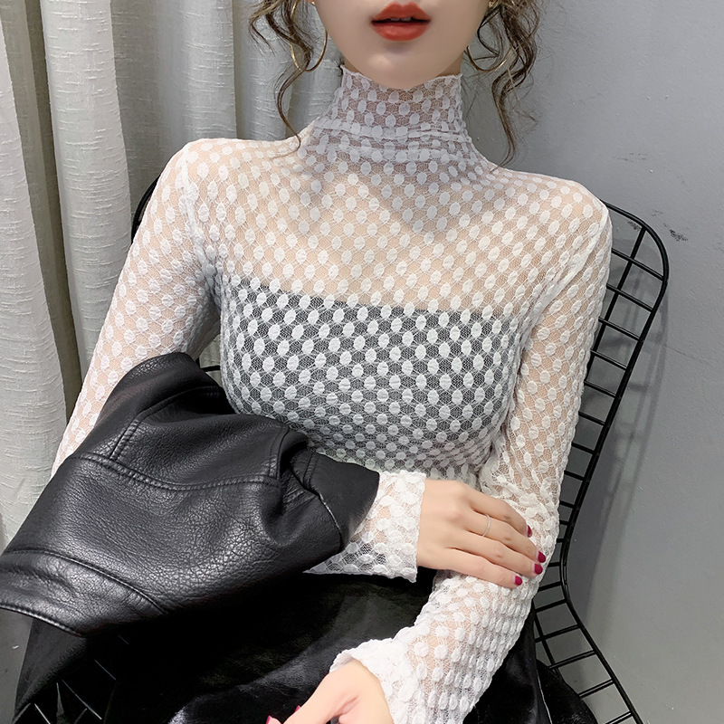 Women's high collar full lace bottoming shirt