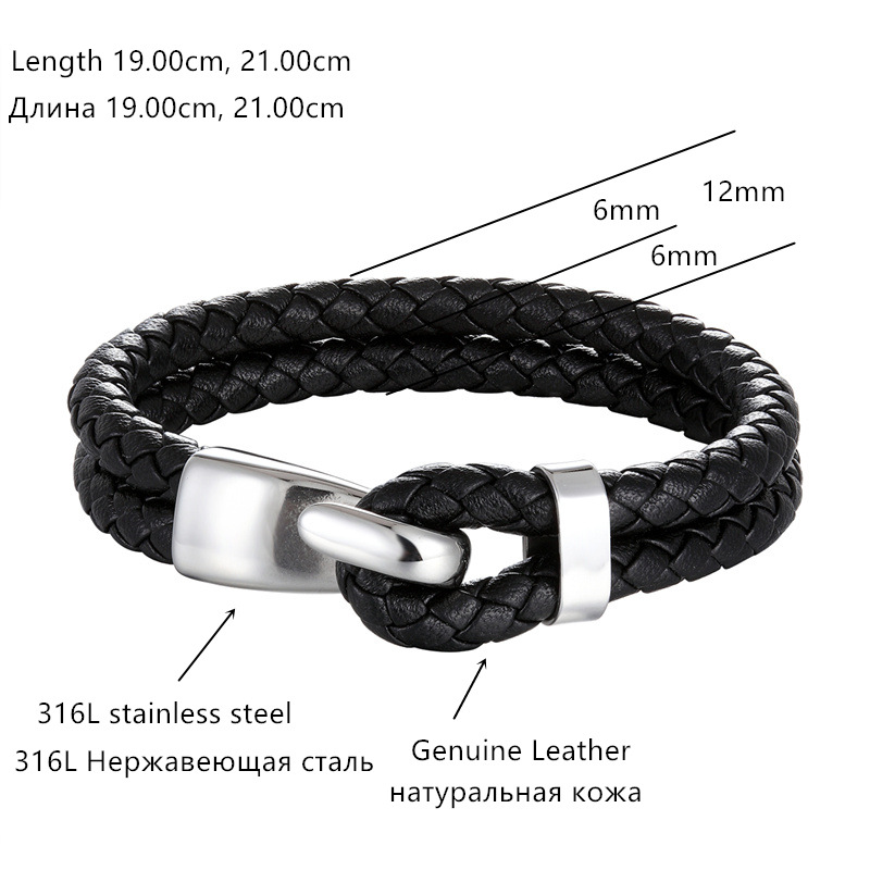 Men's multi-layer woven leather bracelet handmade metal stainless steel