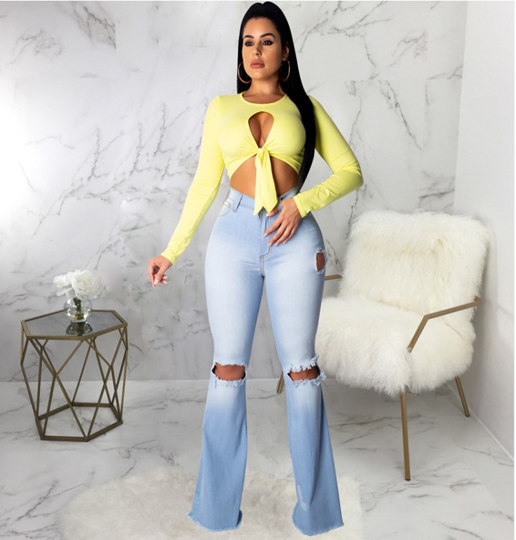 High waisted flared pants Light Blue - Shop at LoveMi