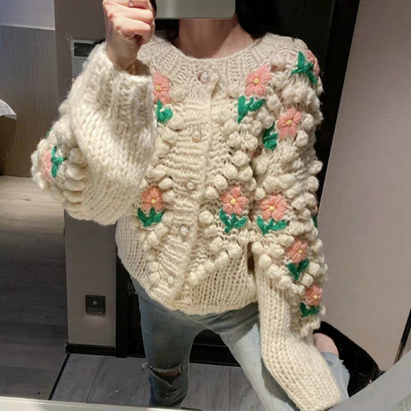 Women's flower embroidery sweater coat