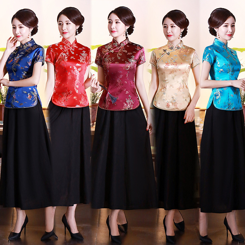 Improved cheongsam top brocade plum blossom slim fit