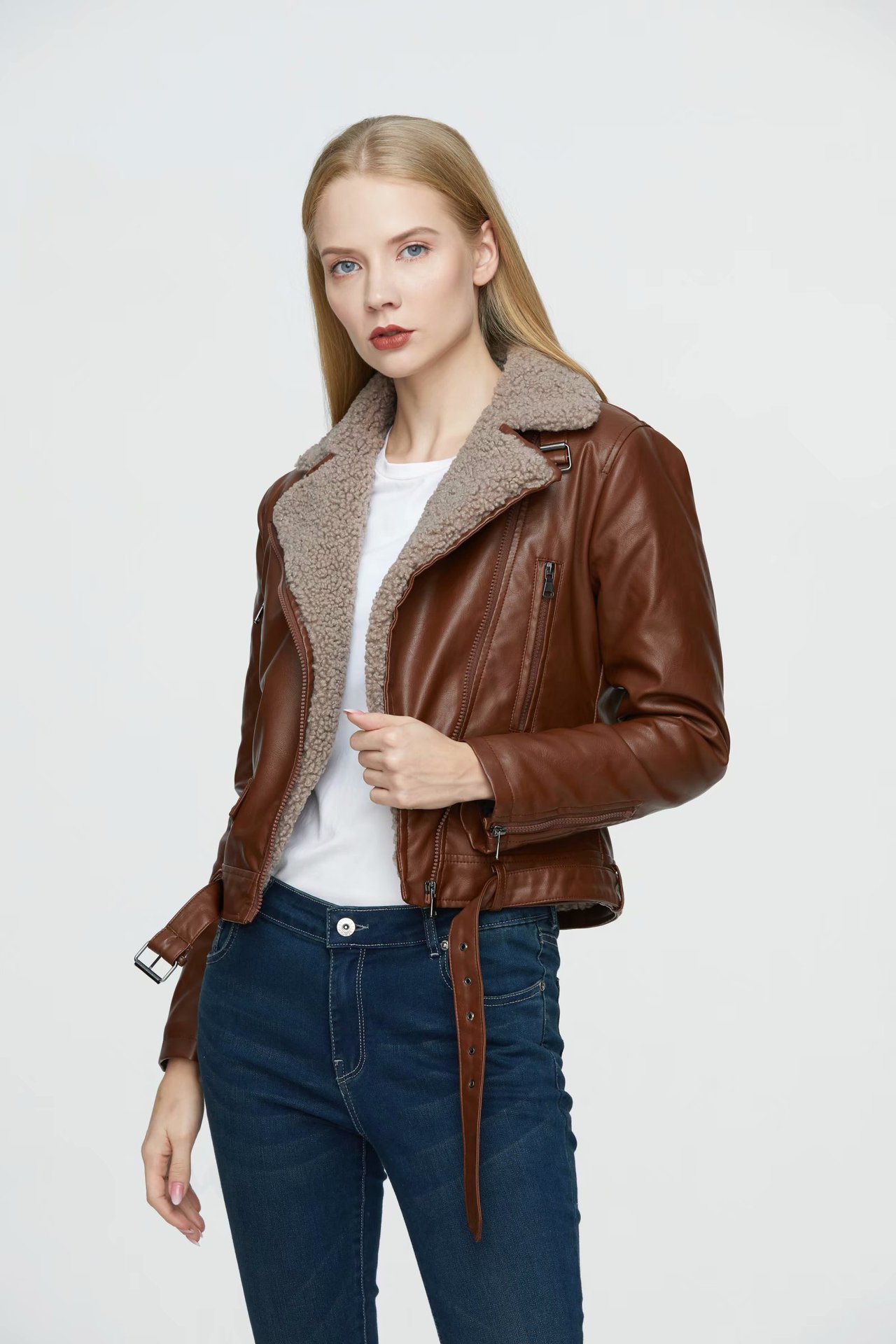 One-piece fur lamb wool short coat