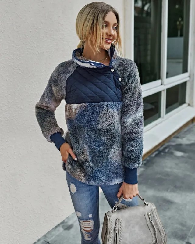 Stitching plush tie dye sweater women Navy Blue - Shop at LoveMi
