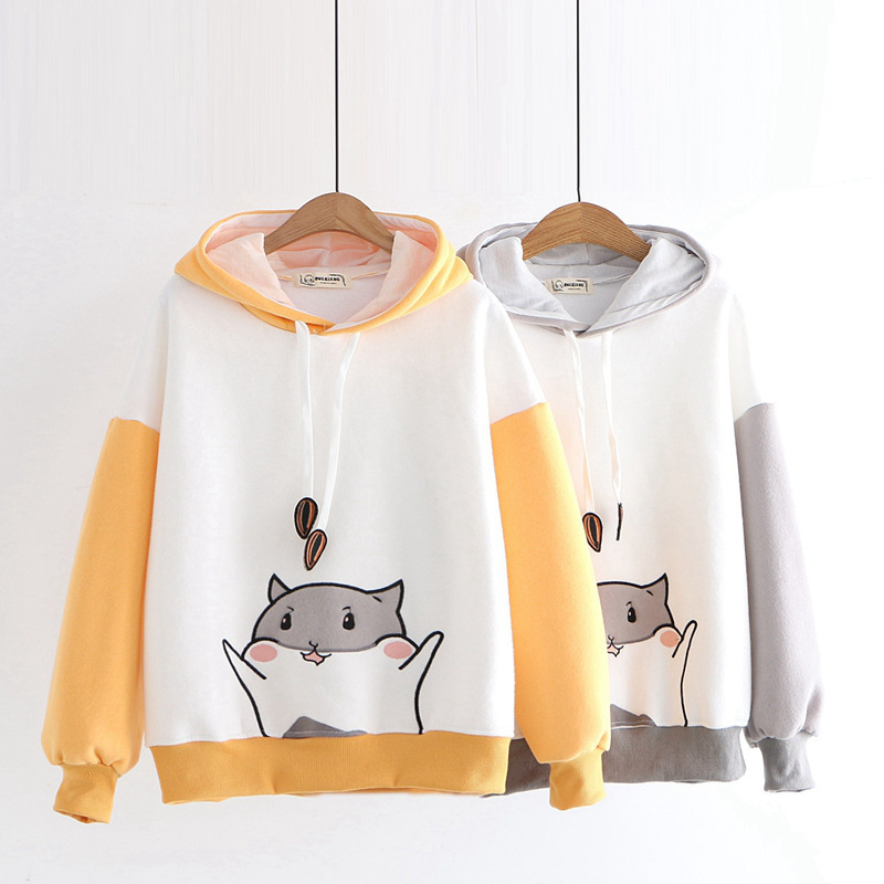 Embroidered plus fleece long-sleeved hooded sweatshirt