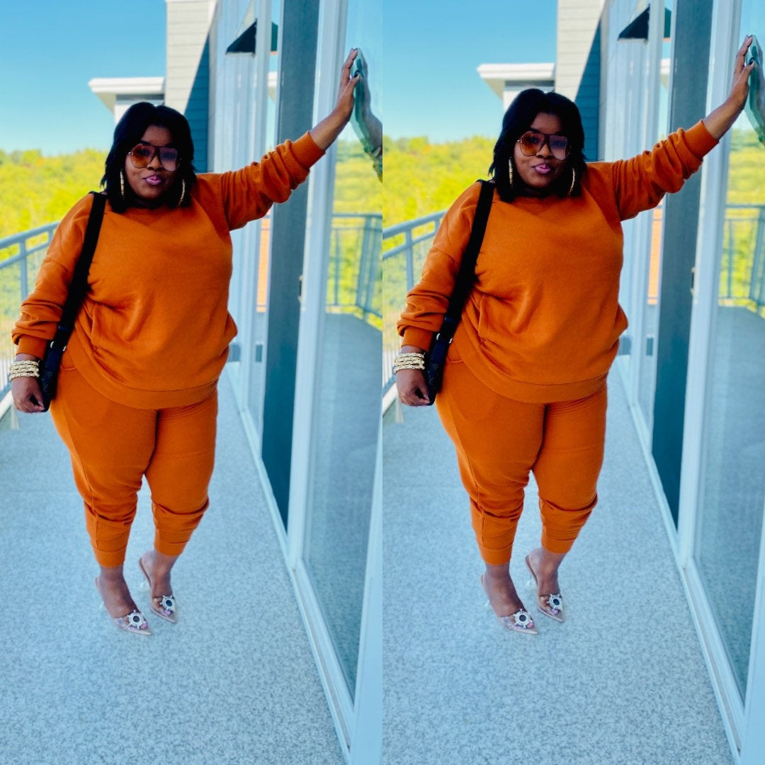 Large size solid color casual loose two-piece suit