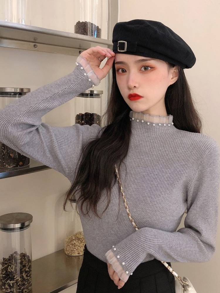 Long sleeve half high neck sweater