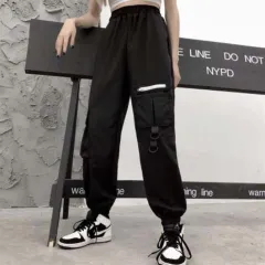 Women's Loose High-waisted Cropped Overalls - Black - View 1