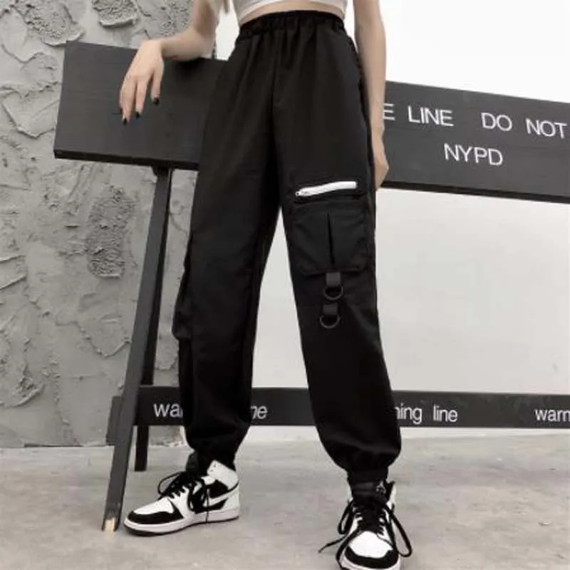 Women's Loose High-waisted Cropped Overalls - Black