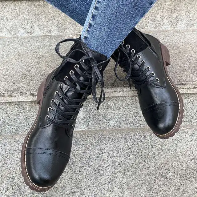 Square heel lace up Martin boots Black - Shop at LoveMi