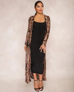 European and American sexy sequins see-through cardigan dress - Black - View 1
