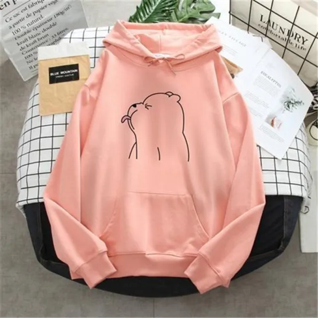 Bear print hooded sports sweatshirt Pink - Shop at LoveMi