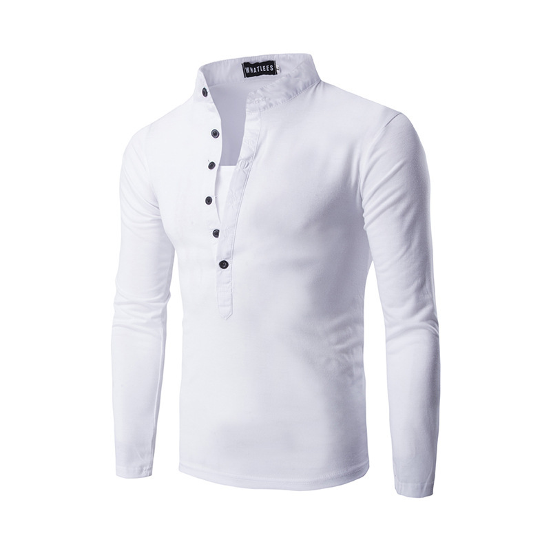 Men's Solid Color Multi-Button Decoration Casual Long-Sleeved T-Shirt