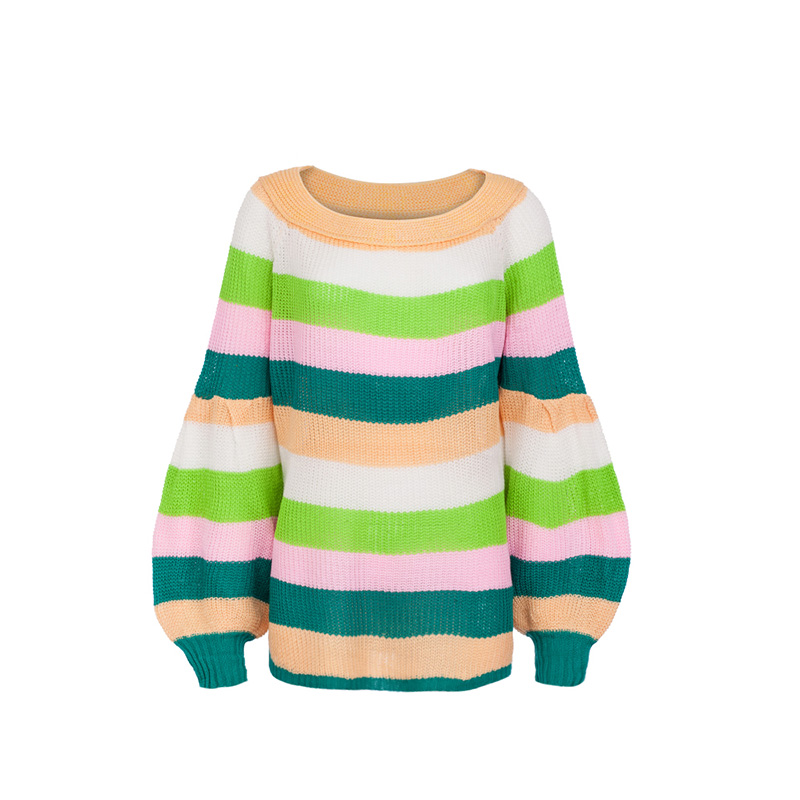 Slit-neck patchwork loose mid-length sweater