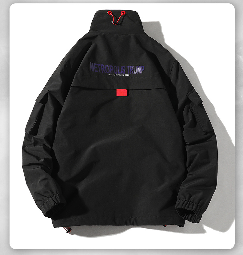 Letter Print Stand Collar Pullover Men's Jacket