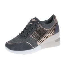 Sequined cutout heightened sneakers - Grey - View 1
