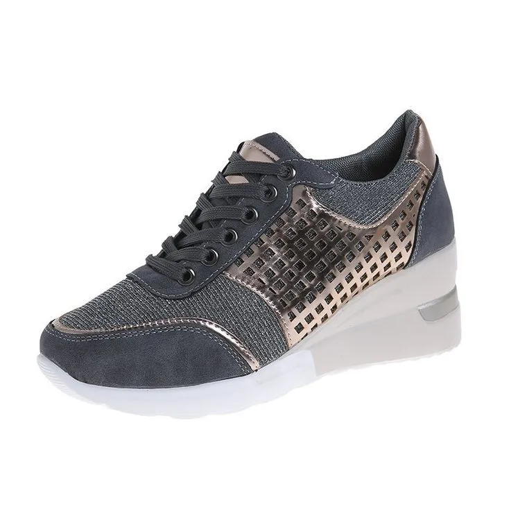 Sequined cutout heightened sneakers - Grey