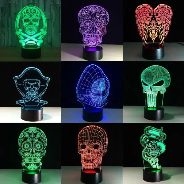 3D LED Color Night Light Changing Lamp Halloween Skull Light Acrylic 3D Hologram Illusion Desk Lamp For Kids Gift Dropship