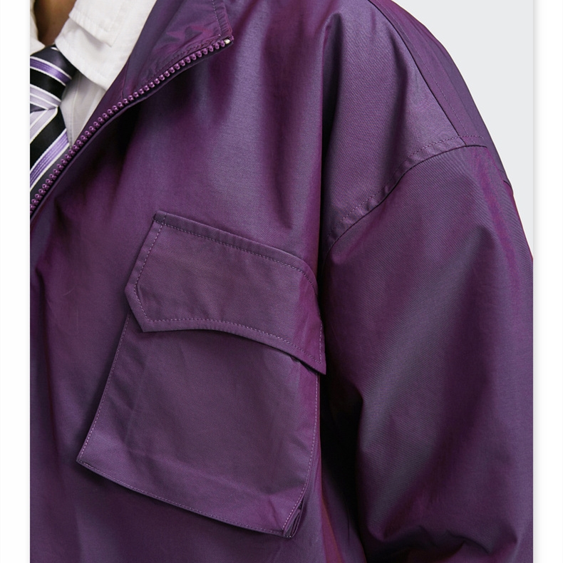 Multi-pocket loose stand collar trench coat