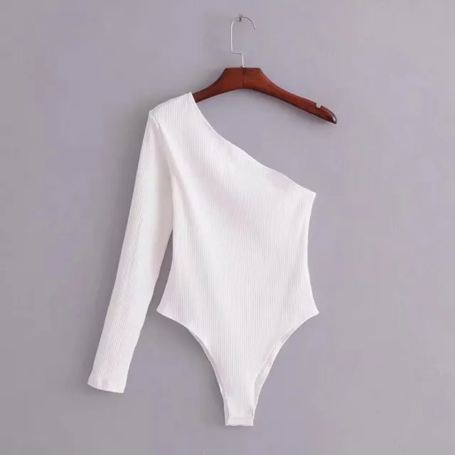 Women's Autumn Thread Elastic Diagonal Collar One piece Bottoming Shirt White - Shop at LoveMi