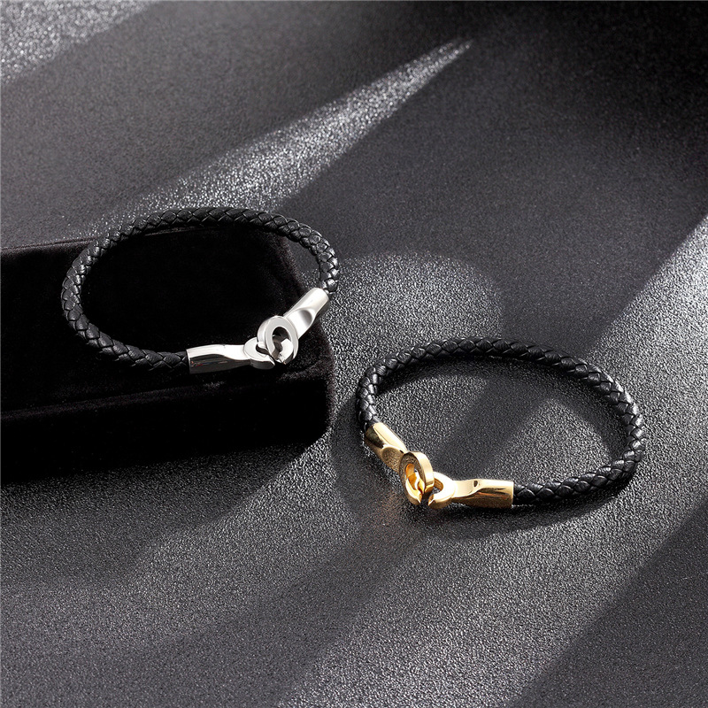 Woven Men's Leather Bracelet Simple Stainless Steel Buckle Ladies Leather Bracelet