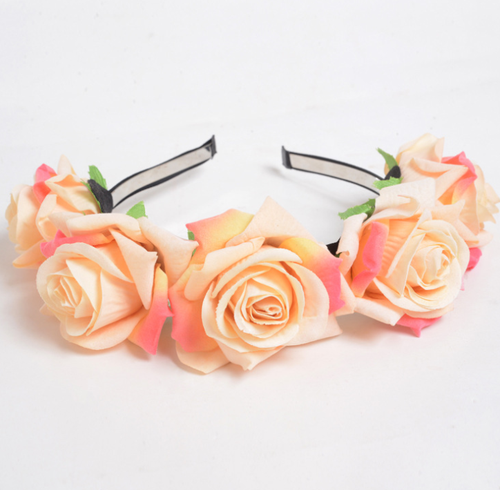 New velvet simulation rose flower wreath headband seaside holiday shooting hair accessories Champagne - Shop at LoveMi