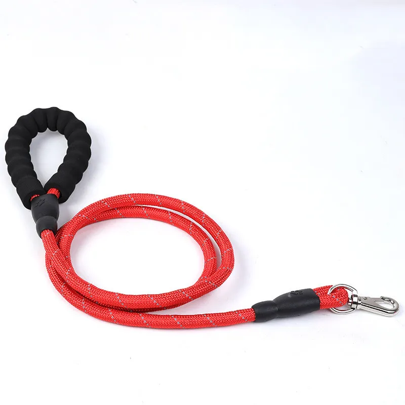 Dog Leash EVA Nylon Reflective Spring Anti- Wash Leash Strong Durable Round Rope Pet Outdoor Products - Red