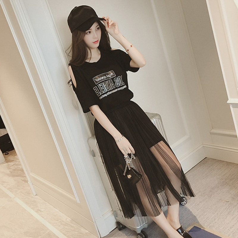 Short Sleeve Off-the-Shoulder Letter Print Mid-length Dress