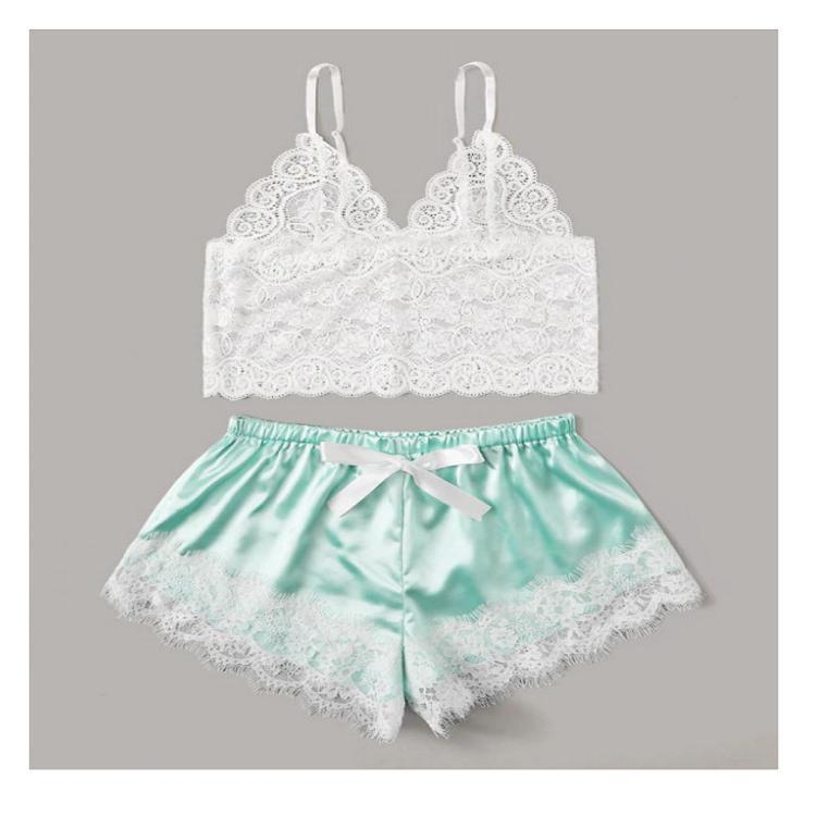 Lace two-piece suit with suspenders