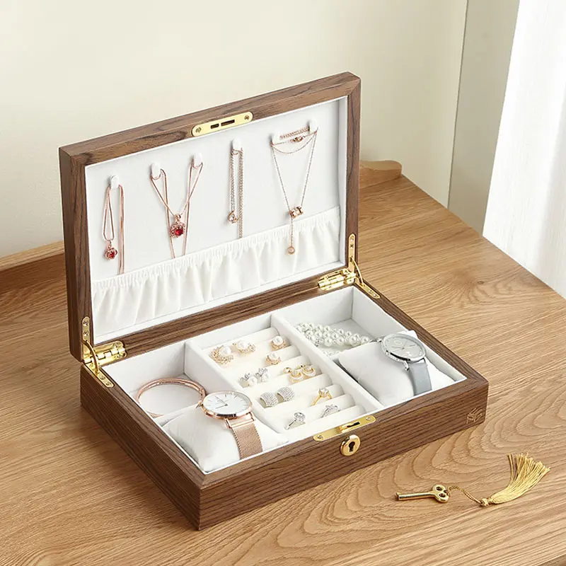 Simple Wooden Storage Jewelry Box with Lock