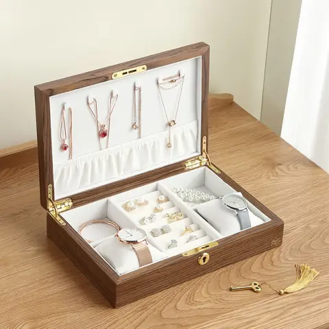 Simple Wooden Storage Jewelry Box with Lock