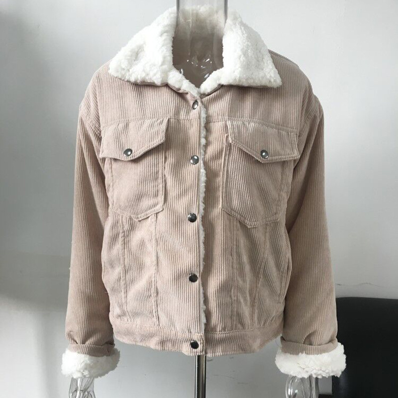 Fleece inner solid color corduroy jacket thickened warmth