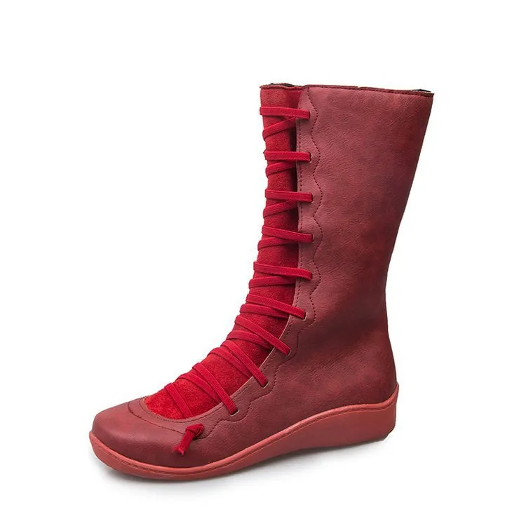 Long low-heel Martin boots - Red