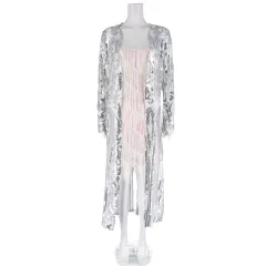 European and American sexy sequins see-through cardigan dress - Silver - View 1