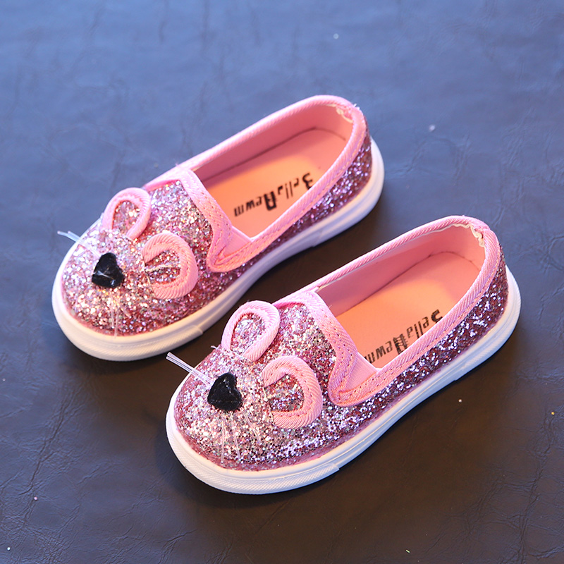 Girls' Solid Color Single Shoes Cartoon Cat Casual