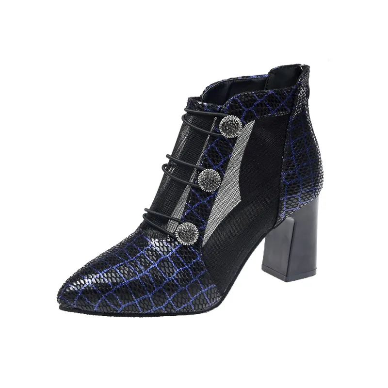 Mesh sandals women's high-heeled thick heels - Black