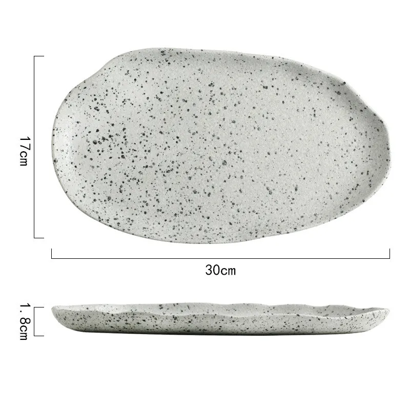 Nordic granite pattern tableware creative lotus leaf ceramic plate - 12 Inch Oval Plate