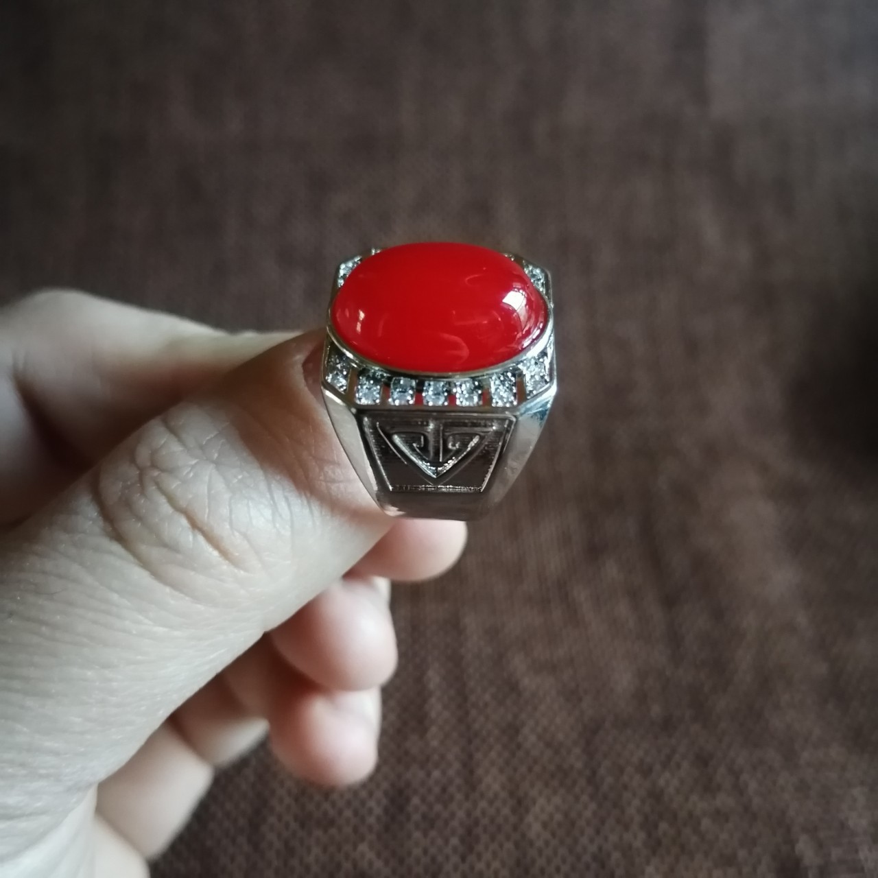 Men's Ring With Red Agate Gemstone